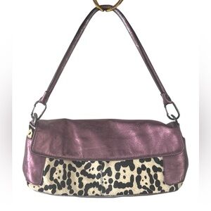 Plinio Visona Italian Luxury Purple Animal Leopard Print Leather Handbag